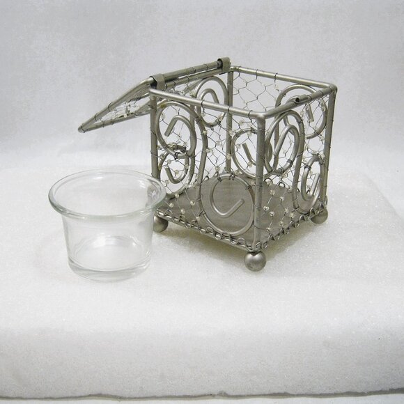 Beaded Wire Screened Container Votive Tealight Candleholder w/ Hinged top - Picture 2 of 7